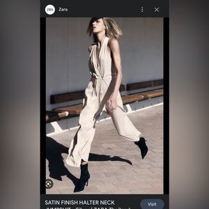 ZARA SILVER SATIN HALTER WIDE LEG JUMPSUIT SIZE XS